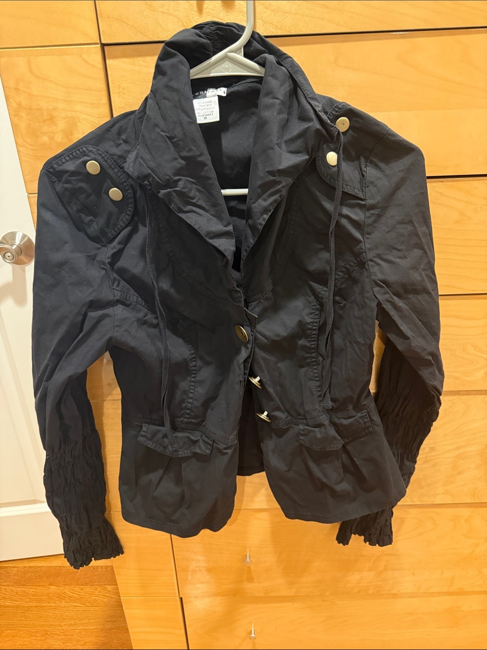 Women's Black Trench-Inspired Jacket with Toggle Details